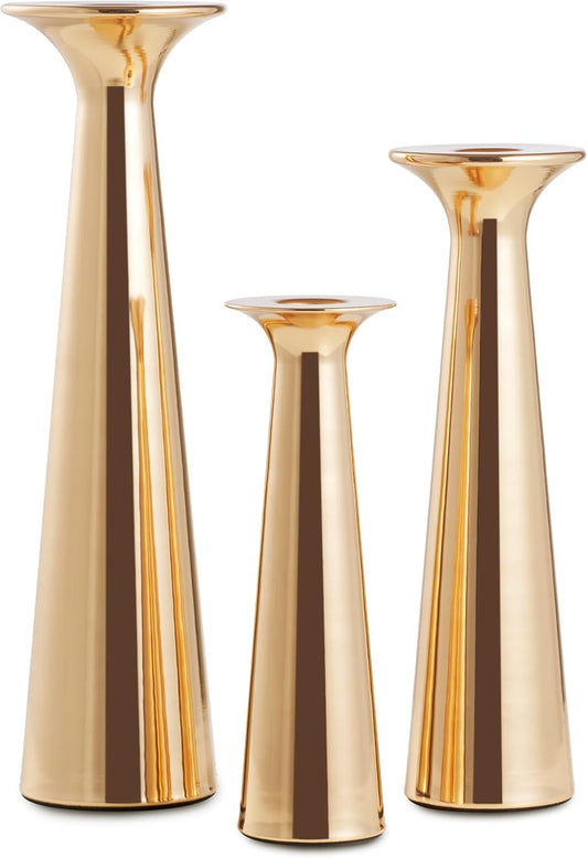 3PCS Taper Candle Holders Set, Gold Vintage Candlesticks for 3/4 Inch Candles with Wedding Dining Table Centerpiece Decor and Fireplace Mantel Housewarming Gift (6692)
