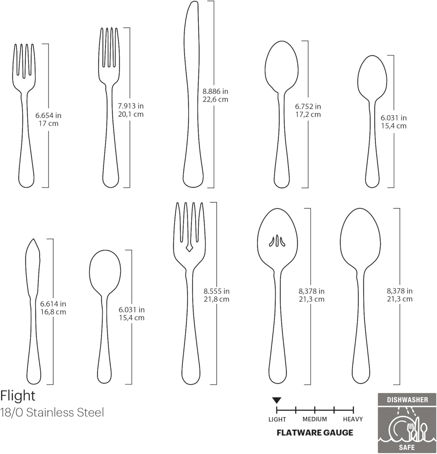 Oneida Silverware Set For 8, Flight 45-Piece Everyday Flatware Set with Serving Utensils, Service For 8, 18/0 Stainless Steel, Dishwasher Safe, Knives Spoons and Forks Set, Dining (Silver, 45 pieces)