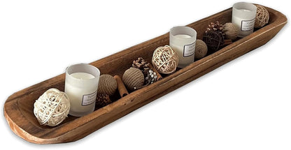 Wooden Dough Bowl Decor, Vintage Wooden Bowl Hand Carved Home Decor for Dining Table Center, Living Room, Kitchen Decor. (30inch brown)