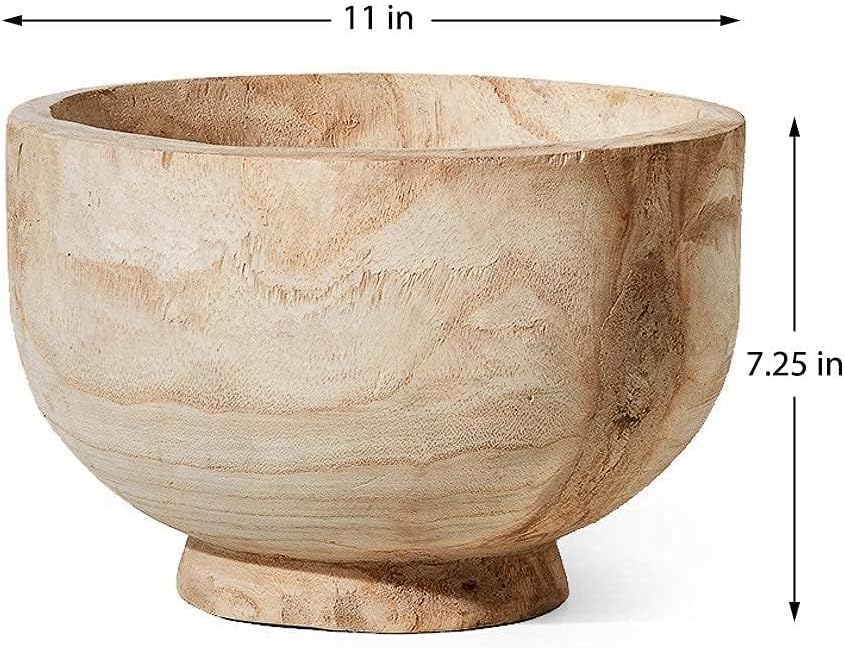 Serene Spaces Living 11" Paulownia Wood Round Bowl, Handmade Wooden Decorative Bowl Fruit Basket for Décor, Parties, Wedding Centerpiece, Floral Arrangements, Set of 6, 7" Tall and 11" Diameter