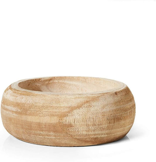 Serene Spaces Living Paulownia Round Wood Bowl - Handmade Decorative Wooden Bowl for Décor, Parties, Weddings, Centerpiece for Floral Arrangements - Single, 4" Tall and 9.5" Diameter