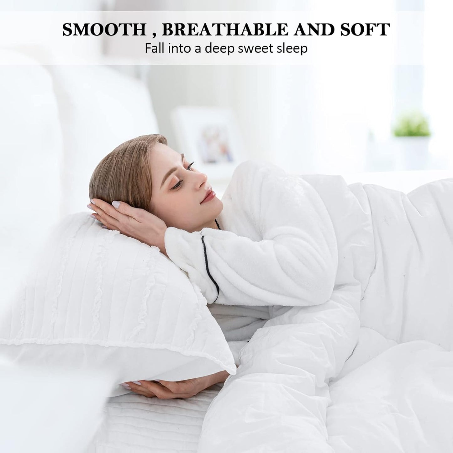 BOSOWOS Queen Size Pillow Shams Set of 2, Ultra Soft Breathable 20 x 30 Inches Pillow Case Envelope Closure, Microfiber Farmhouse Bed Pillowcases for Easy Care, White