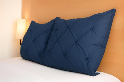 COTTON STICH King Pillow Shams Set Of 2 Navy Blue 20x36 Pinch Pleated Pillow Shams Pillow Covers Hotel Quality 100% Egyptian Cotton 600 Thread Count Gorgeous Decorative Pinch King Pillow Sham Set of 2