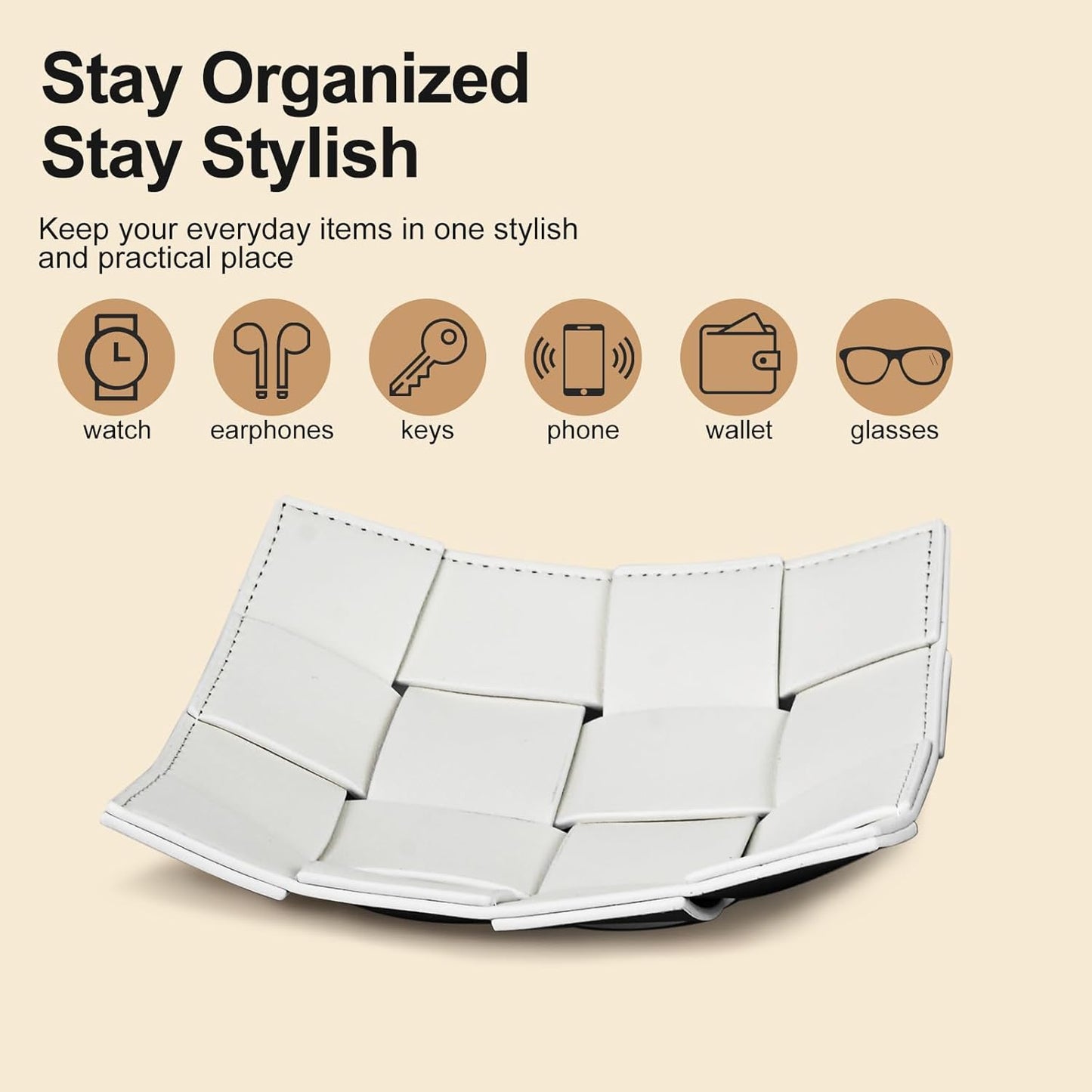 PU Leather Valet Tray for Men Women Key Holder Bowl for Entryway Table Bedside Nightstand Desk Tray for Wallet, Keys Men's Gift - Small, 7.1" D x 7.1" W x 2" H