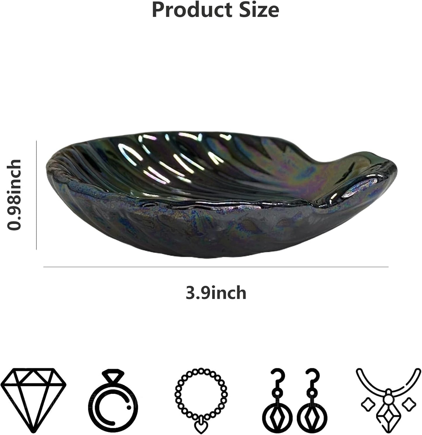 Shell Jewelry Dish Tray, Ceramic Trinket Tray Clamshell Jewelry Storage Dish, Ring Holder Dish Key Bowl, Decorative Jewelry Plate, Cute Jewelry Organizer for Room Decor (Multicolor Black)