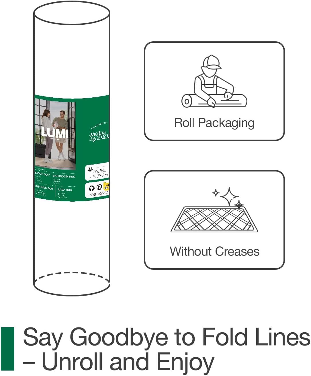 LUMI Indoor Door Mat, Absorbent Non-Slip Thin Doormat, Washable Door Mats, Woven Pattern Inside Floor Mat, Ideal for Entryway, Front Door, Home Decor, 17"x30", Woven Grey