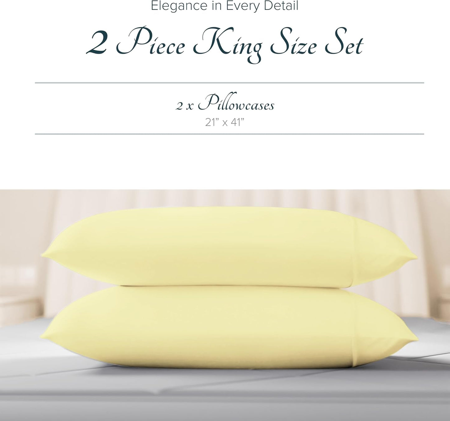 Carressa Linen 100% Egyptian Cotton Pillow Cases King Size Set of 2 - Luxury 1500 Thread Count Sateen Beige Pillow Covers, Soft & Breathable 5 Star Hotel-Quality Pillowcases, Fits King Pillows