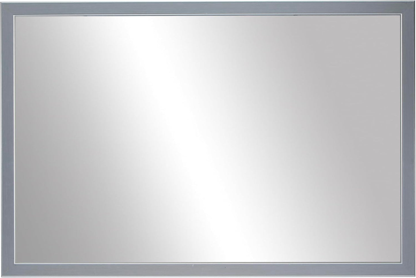 Frame My Mirror Silver Bathroom Mirror for Wall, 36" x 48" Brushed Chrome Bathroom Vanity Mirror, Made in USA, Hangs Horizontally or Vertically, Ellis Design