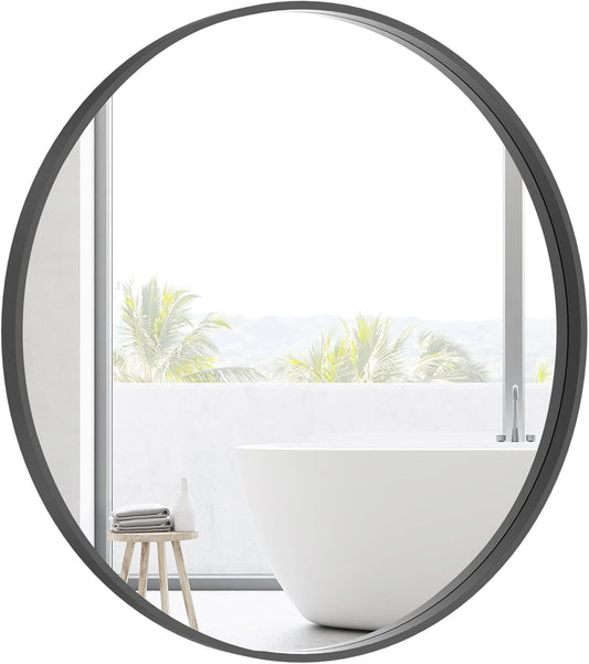 HOMECOOKIN Round Wood Mirror, 31" Round Bathroom Wall Mirror Circle Mirrors for Wall Decor, Vanity, Living Room, Bedroom, Entryway, Black