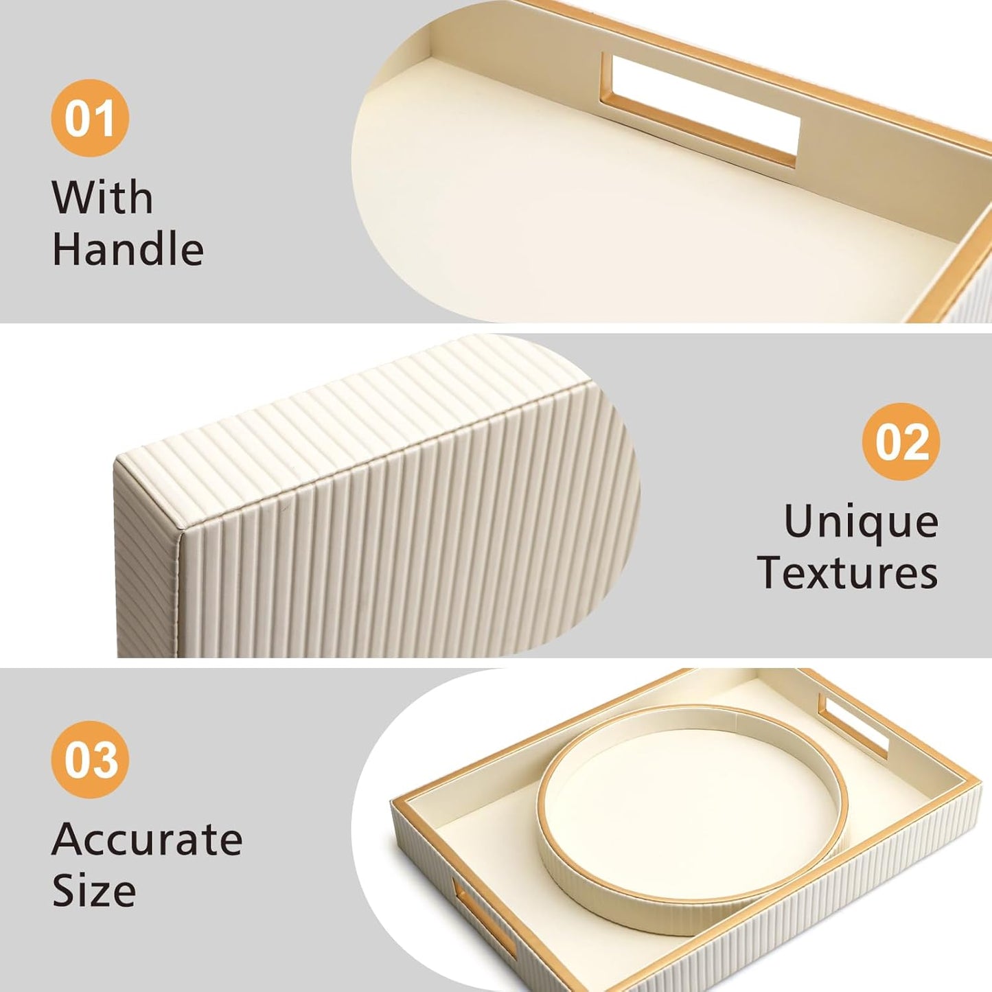 SANZIE Leather Tray Desktop Storage Organizer Premium Serving Tray Decorative Tray Valet Tray for Sundries Cosmetics Phone Wallet Cutlery (White Platter)