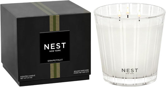 NEST New York Scented 3-Wick Candle, Grapefruit - 21.2 oz - Up to 100-Hour Burn Time - Reusable Glass Vessel