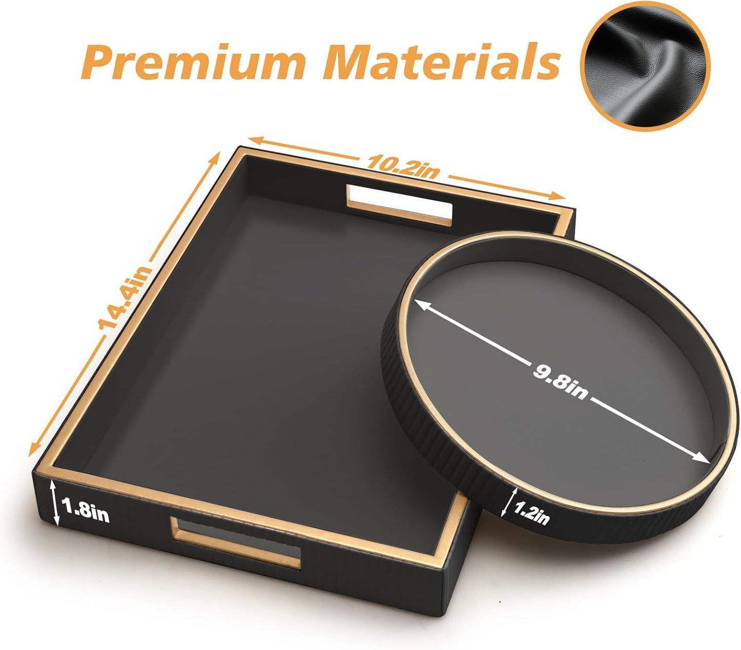 SANZIE Leather Tray Desktop Storage Organizer Premium Serving Tray Decorative Tray Valet Tray for Sundries Cosmetics Phone Wallet Cutlery, Combination, Black