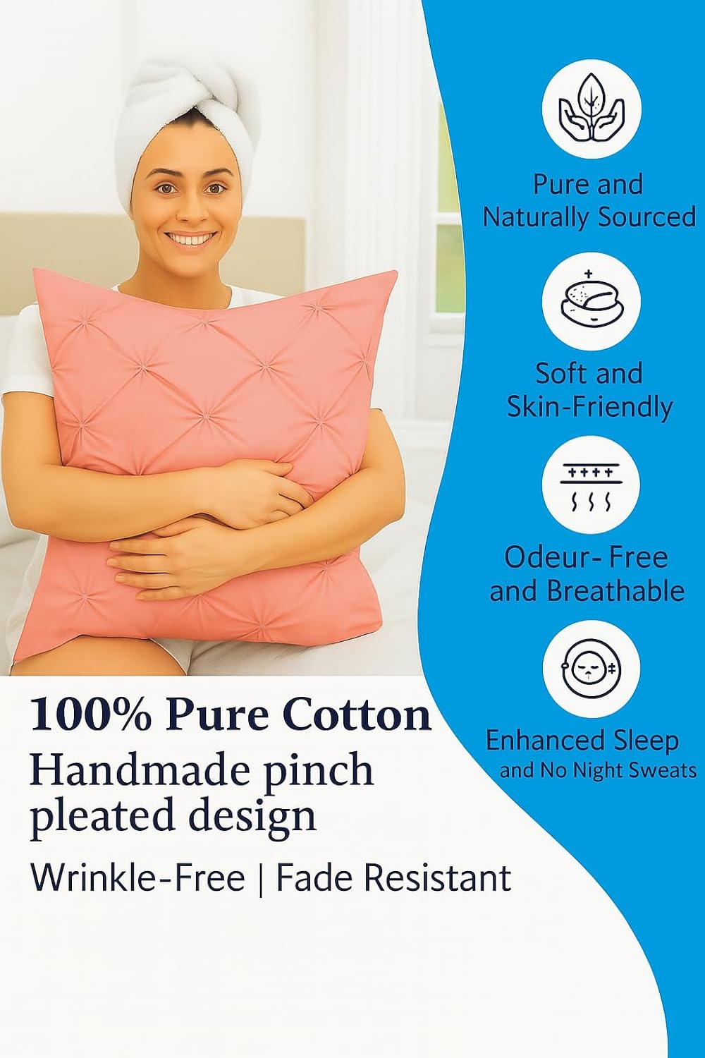 COTTON STICH Pinch Pleated Pillow Shams Pink Solid Standard 20x26 Set of 2 Pillowcase 600 Thread Count 100% Egyptian Cotton Luxurious& Decorative Pinch Pleated Pillow Shams (Pink, Standard 20X26)