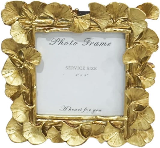 LONG XIN 1PCS 4x4 Inch Vintage Photo Frame Resin Picture Frame Ginkgo Leaves Decoration Photo Frame Stand Holder for Desktop Display Home Decor (Vintage Gold）