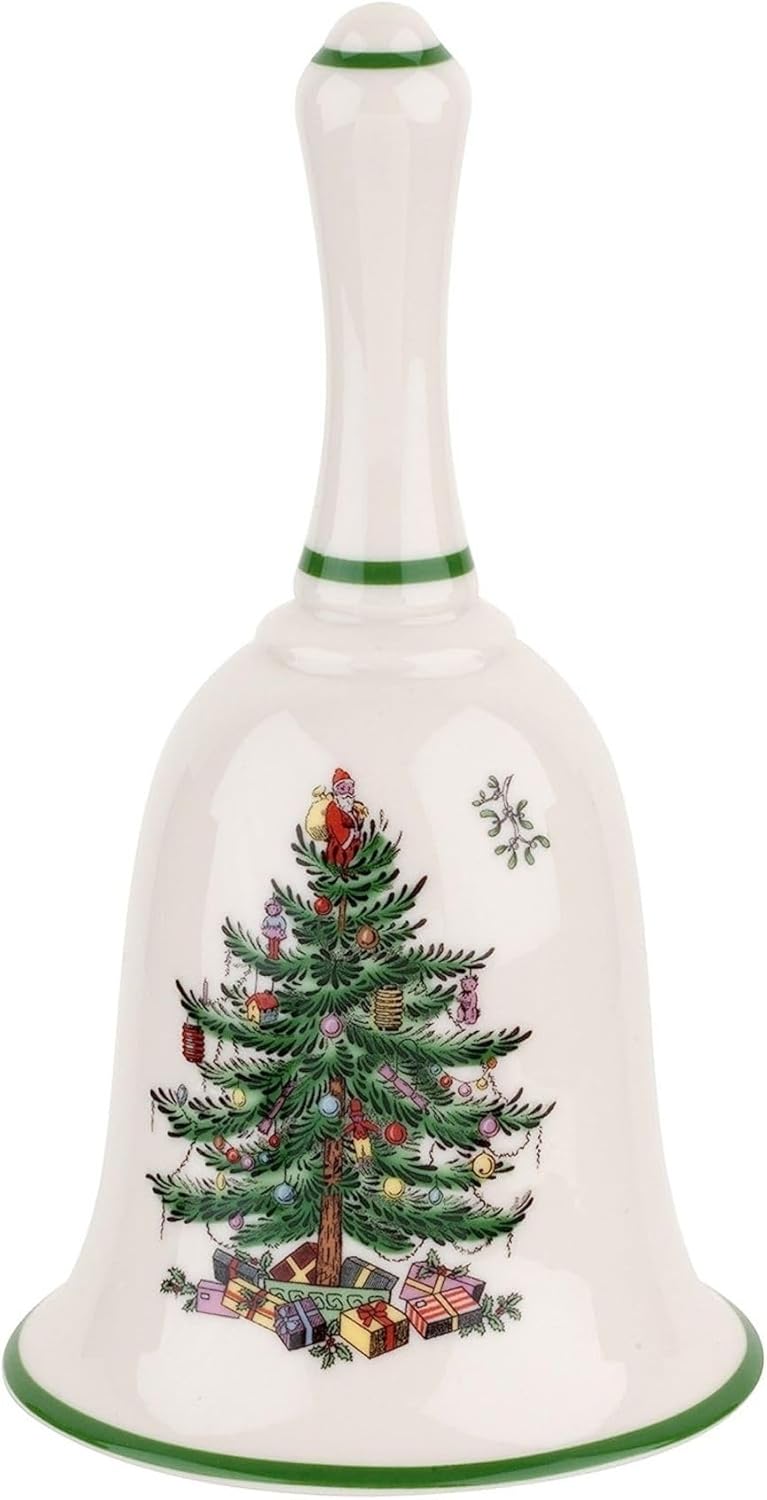 Spode Christmas Tree 6" Handled Bell - Elegant Holiday Bell Decoration for Décor, Decorative Christmas Tree Motif - Fine Earthenware, Ideal for Holiday Table Decor & Festive Home Accents