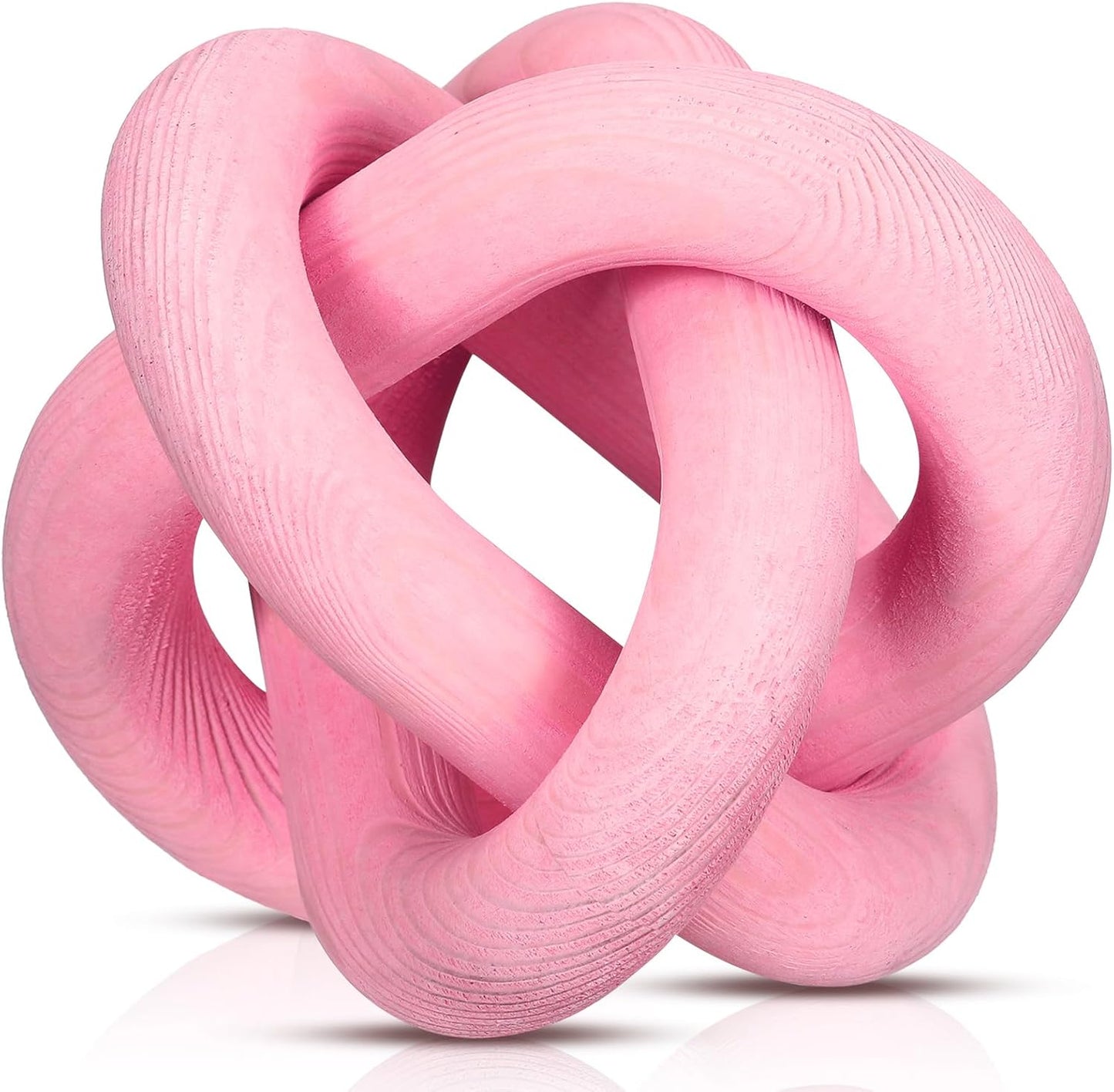 3 Link Wood Knot Decor - Hand Carved Coffee Table Decoration, Boho Chain Link Decor, Modern Shelf, Rustic Objects for Home Living Room Bedroom(Pea-Pink)