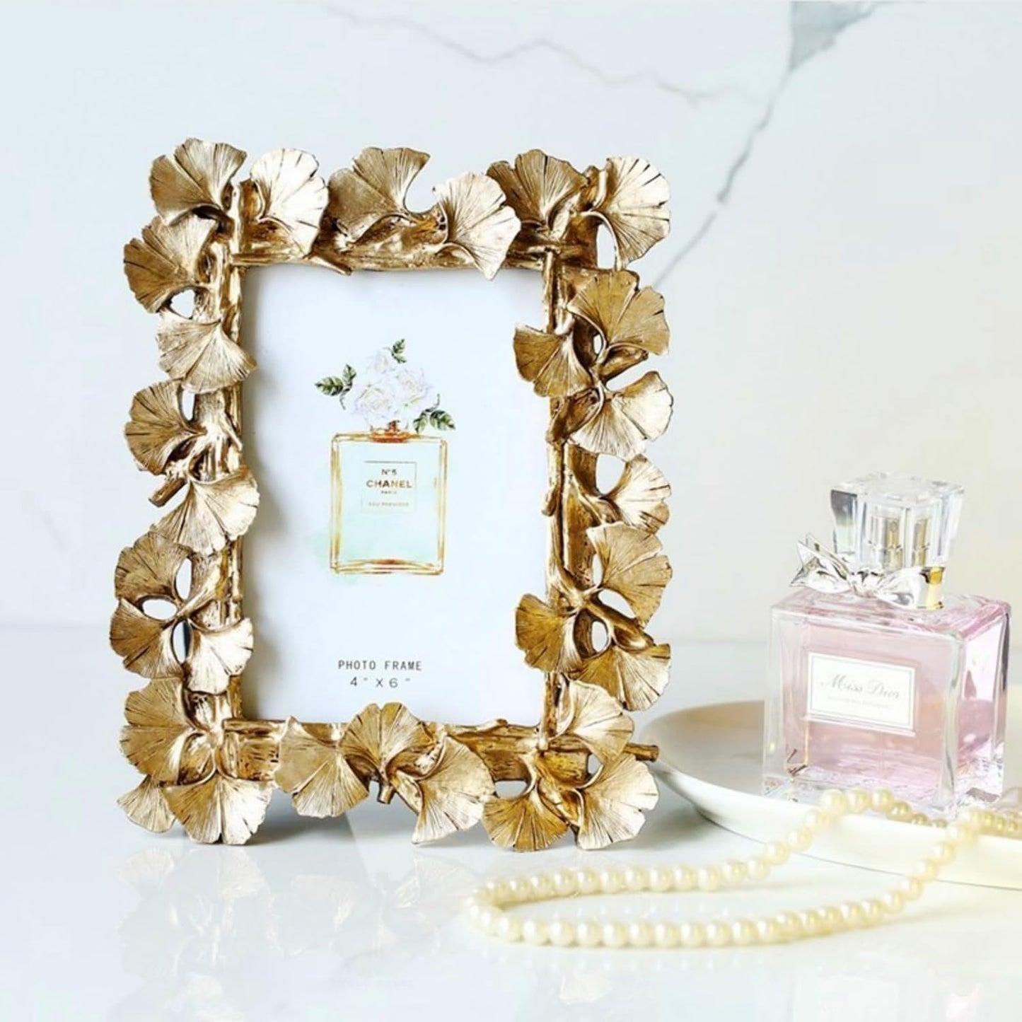 1PCS 4X6 Inch Vintage Photo Frame Resin Picture Frame Ginkgo Leaves Decoration Photo Frame Stand Holder (Golden)