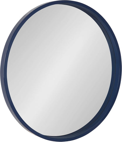 Kate and Laurel Travis Round Wood Wall Mirror, 25.6" Diameter, Navy Blue, Modern Wall Décor Accent