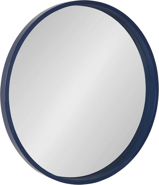 Kate and Laurel Travis Round Wood Wall Mirror, 25.6" Diameter, Navy Blue, Modern Wall Décor Accent