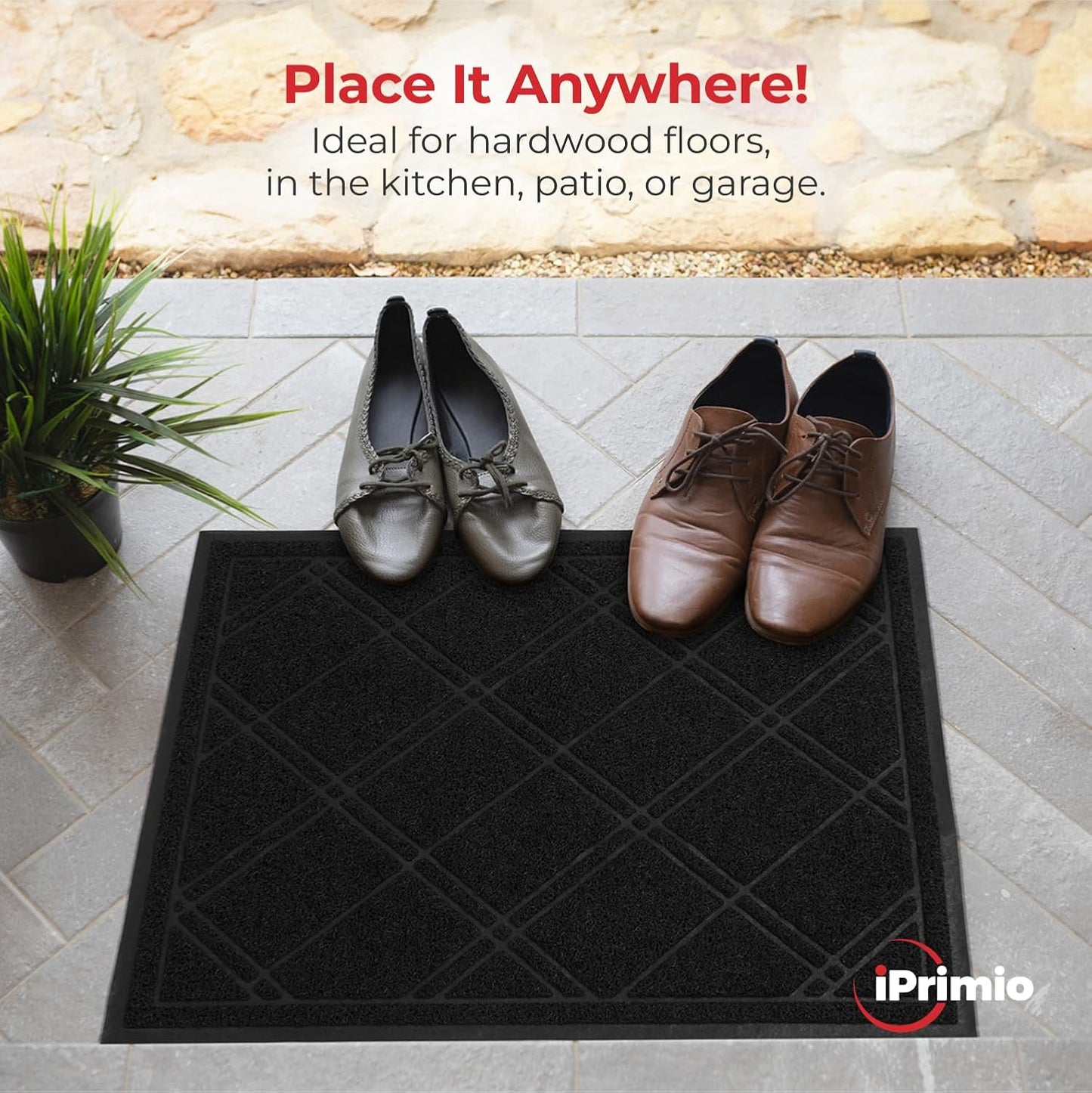 SlipToGrip Universal Entryway Door Mat - 42 x 35 Inch Plaid Floor Mat for Indoor and Outdoor Use - No-Slip, Washable, Patio, or Garage