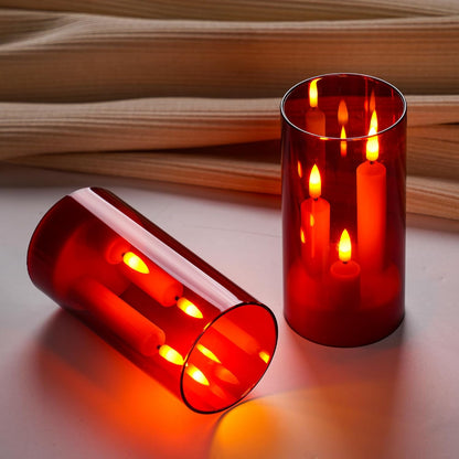 Da by Flameless Candle, Battery-Powered Candle with Remote Control and Timer, LED Three-Wick Pillar Candle, Romantic Wedding, Perfect Home Décor, 2 Pack (Red)