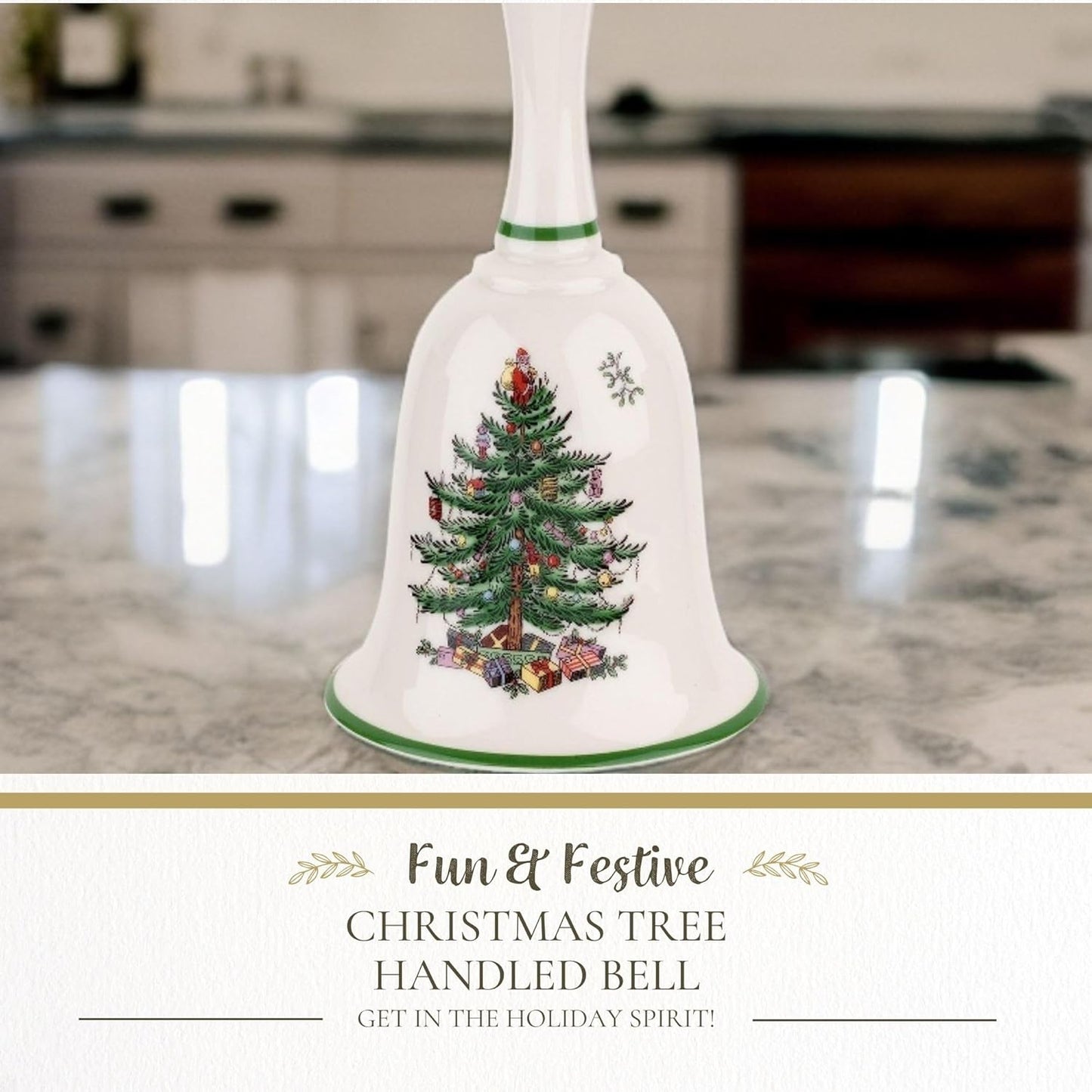 Spode Christmas Tree 6" Handled Bell - Elegant Holiday Bell Decoration for Décor, Decorative Christmas Tree Motif - Fine Earthenware, Ideal for Holiday Table Decor & Festive Home Accents