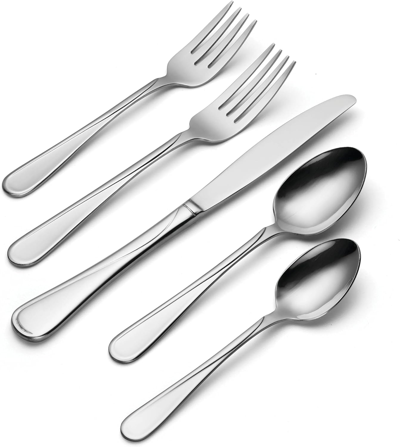 Oneida Silverware Set For 8, Flight 45-Piece Everyday Flatware Set with Serving Utensils, Service For 8, 18/0 Stainless Steel, Dishwasher Safe, Knives Spoons and Forks Set, Dining (Silver, 45 pieces)
