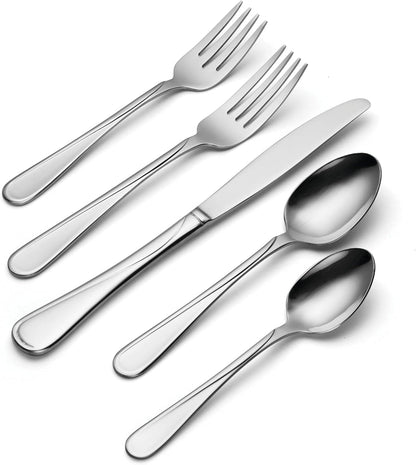 Oneida Silverware Set For 8, Flight 45-Piece Everyday Flatware Set with Serving Utensils, Service For 8, 18/0 Stainless Steel, Dishwasher Safe, Knives Spoons and Forks Set, Dining (Silver, 45 pieces)