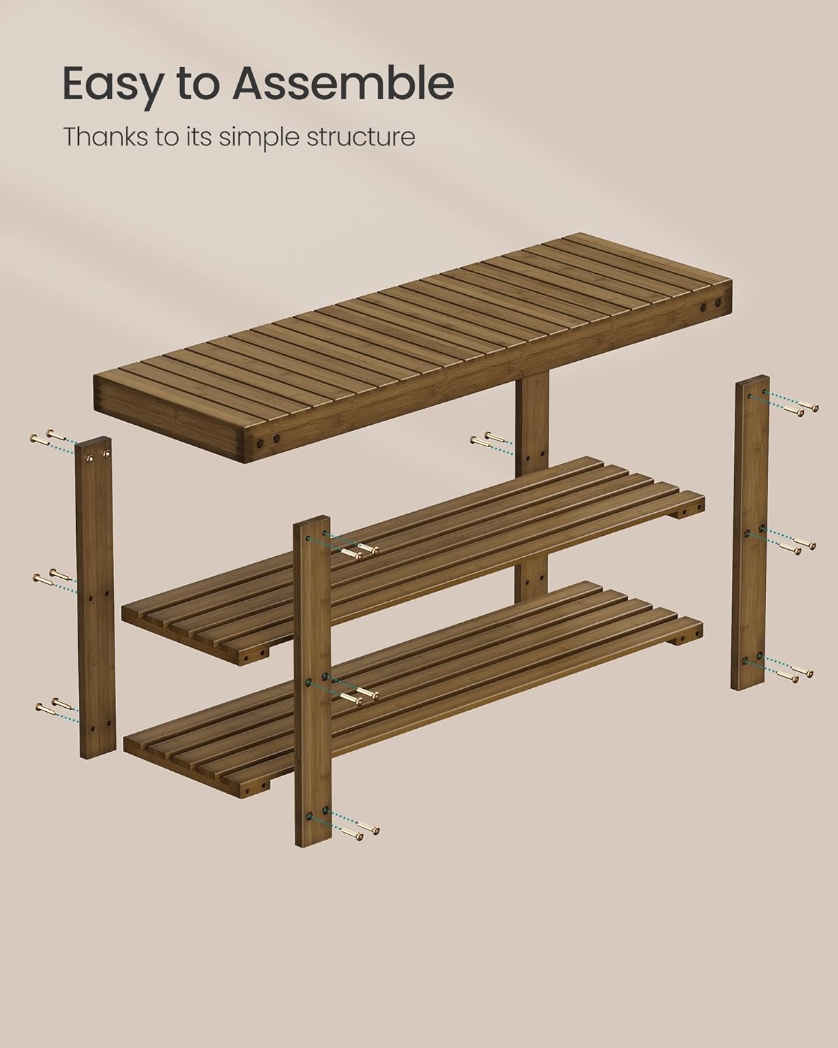 SONGMICS Shoe Rack Bench, 3-Tier Bamboo Shoe Storage Organizer, Entryway Bench, Holds Up to 286 lb, 11.3 x 35.4 x 17.8 Inches, for Entryway Bathroom Bedroom, Yellow Brown ULBS090K01