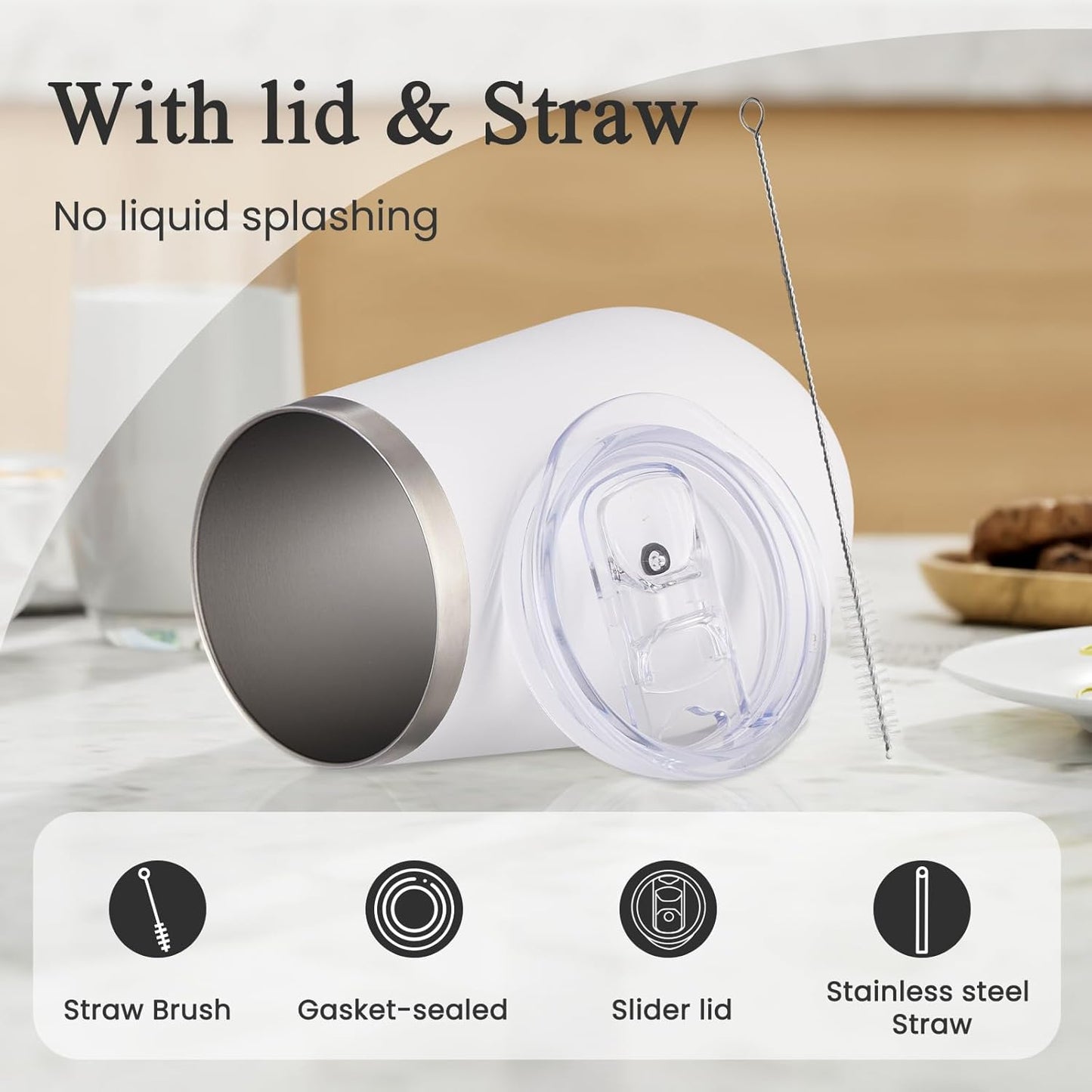 MEWAY Durable 12oz Stainless Steel Wine Tumbler with Lid and straw - Vacuum Insulated Coffee and Wine Cup for Travel, Parties, and Outdoor Events(White, Set of 12)