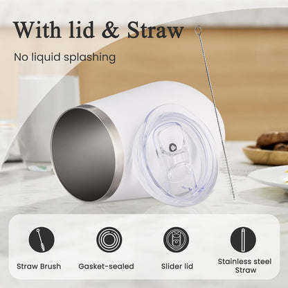 MEWAY Durable 12oz Stainless Steel Wine Tumbler with Lid and straw - Vacuum Insulated Coffee and Wine Cup for Travel, Parties, and Outdoor Events(White, Set of 12)