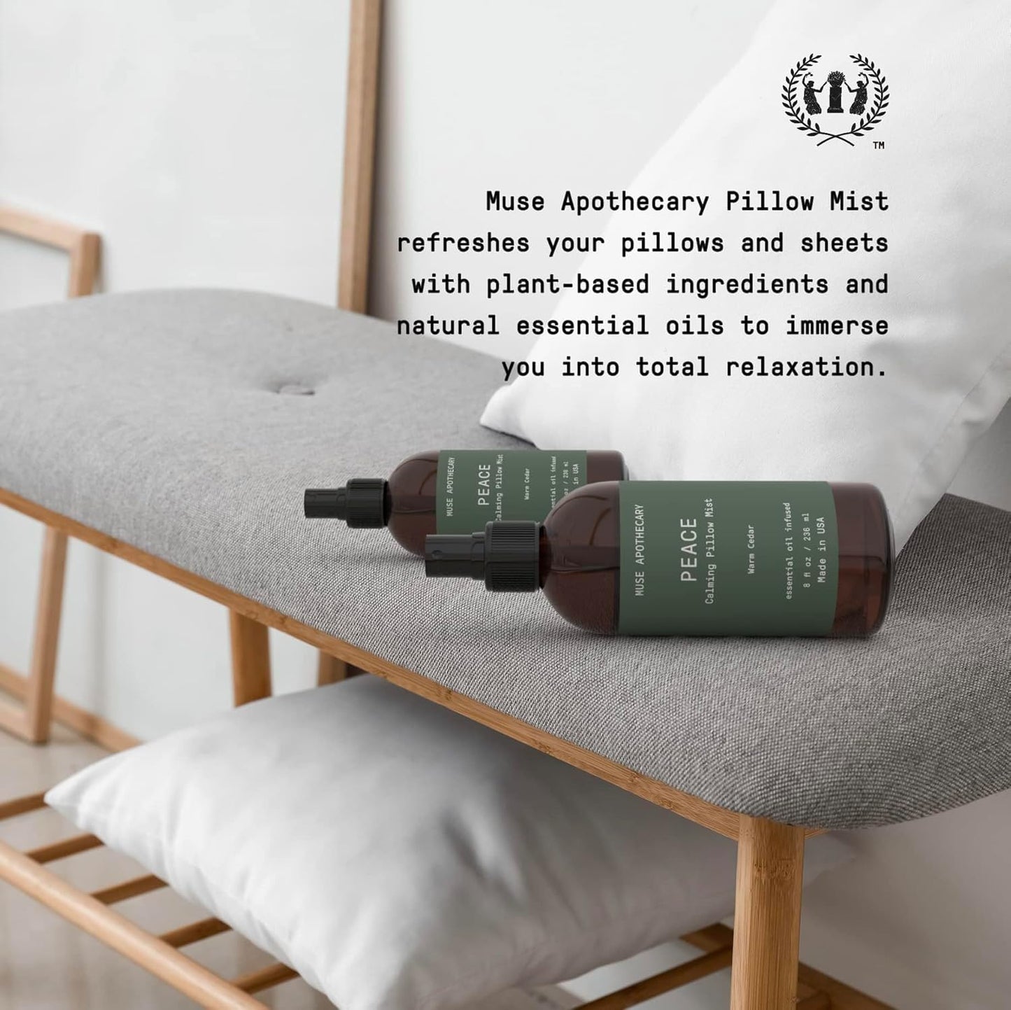 Muse Apothecary Pillow Ritual - Botanical Collection - Calming and Relaxing Pillow Mist, Linen and Fabric Spray - Infused with Natural Aromatherapy Essential Oils - 8 oz, Warm Cedar