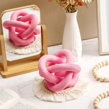 3 Link Wood Knot Decor - Hand Carved Coffee Table Decoration, Boho Chain Link Decor, Modern Shelf, Rustic Objects for Home Living Room Bedroom(Pea-Pink)
