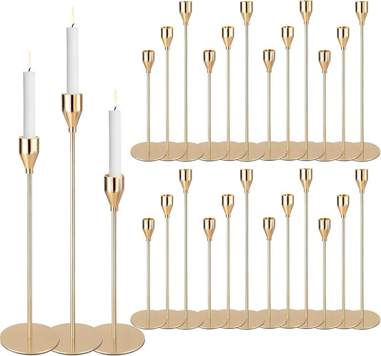 Gold Candlestick Holders Bulk, Taper Candles Holder for Table Centerpiece Set of 27 Metal Candle Sticks Holders Stand Candelabra Candle Holder for Christmas, Wedding, Dinning, Home Decor