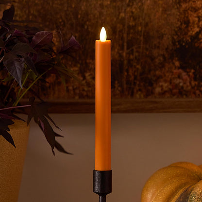 Luminara Taper, 1" x 9.5" AA Battery Wax Flameless Candle w/Timer, Remote Available Russet Orange Flickering White LED Light Flame, Home Decor for Halloween Fall Indoor Candlestick Decoration