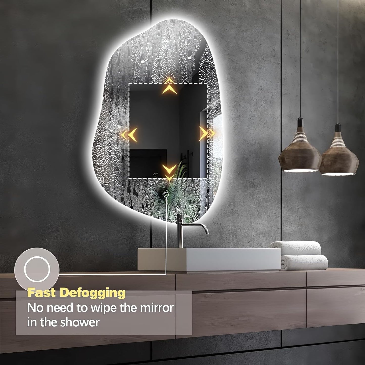 Irregular LED Bathroom Mirror with Lights, 32"x24" Anti Fog Frameless Led Bathroom Vanity Mirror, Stepless Dimmable Backlit Mirror for Bathroom Bedroom Living Room, Horizontal/Vertical