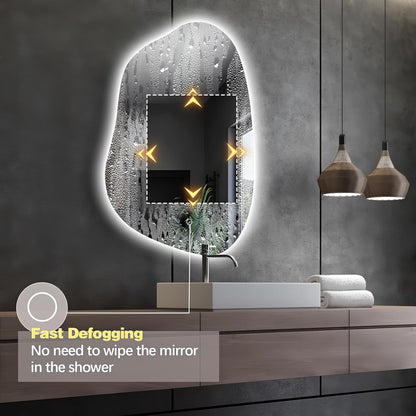 Irregular LED Bathroom Mirror with Lights, 32"x24" Anti Fog Frameless Led Bathroom Vanity Mirror, Stepless Dimmable Backlit Mirror for Bathroom Bedroom Living Room, Horizontal/Vertical