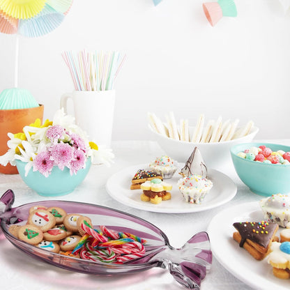 Christmas Platter Dish, Glass Candy Platter Serving Dessert Plates Christmas Dinnerware Tray Decorative Plates for Xmas Holiday Party Favor, Dark Purple, Small