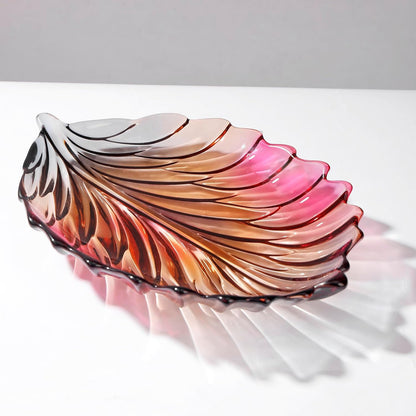 MAGCOLOR Creative Colorful Hand painted Crystal Glass Leaf-shaped Decorative Bowl -12.2 inch Diameter Fruit Display & Kitchen Table Centerpiece.