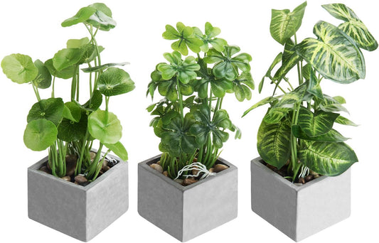 MyGift Artificial Plants Indoor, Set of 3 Small Fake Potted Plants, Faux House Plant for Home Decor