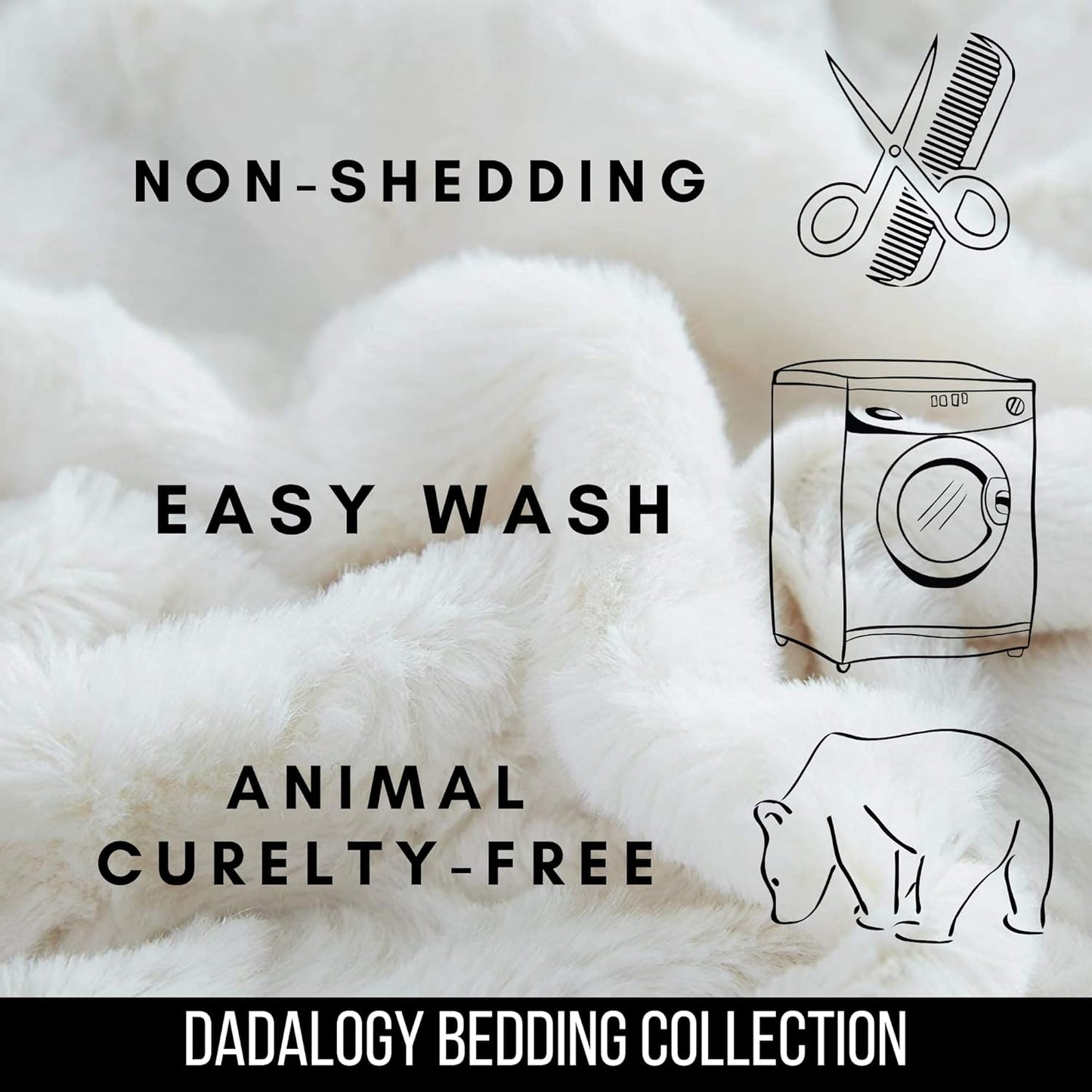 DaDa Bedding Luxury White Roses Fluffy and Cuddly Faux Fur with Sherpa Backside Fleece Cloud Throw Blanket - Super Soft Warm Plush Luxe Solid Toss for Sofa, Couch or Queen Bed, 90" x 90"