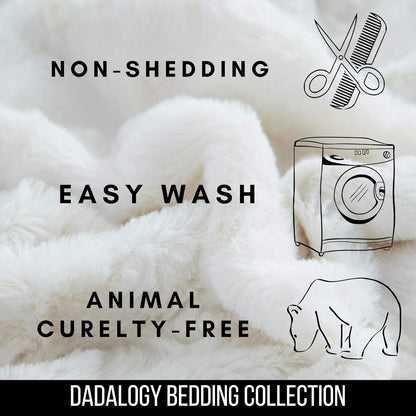 DaDa Bedding Luxury White Roses Fluffy and Cuddly Faux Fur with Sherpa Backside Fleece Cloud Throw Blanket - Super Soft Warm Plush Luxe Solid Toss for Sofa, Couch or Queen Bed, 90" x 90"