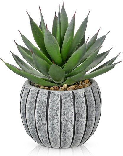 Briful Artificial Aloe Succulent Plant in Aged Cement-Look Ceramic Pot – 8" Tall Faux Agave Plant with Decorative Pebbles – Realistic Desk or Shelf Decor for Home, Office, Bathroom