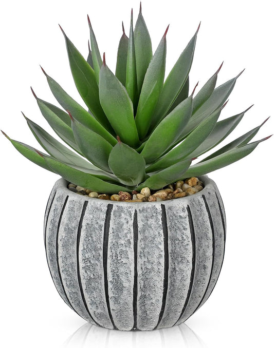Briful Artificial Aloe Succulent Plant in Aged Cement-Look Ceramic Pot – 8" Tall Faux Agave Plant with Decorative Pebbles – Realistic Desk or Shelf Decor for Home, Office, Bathroom