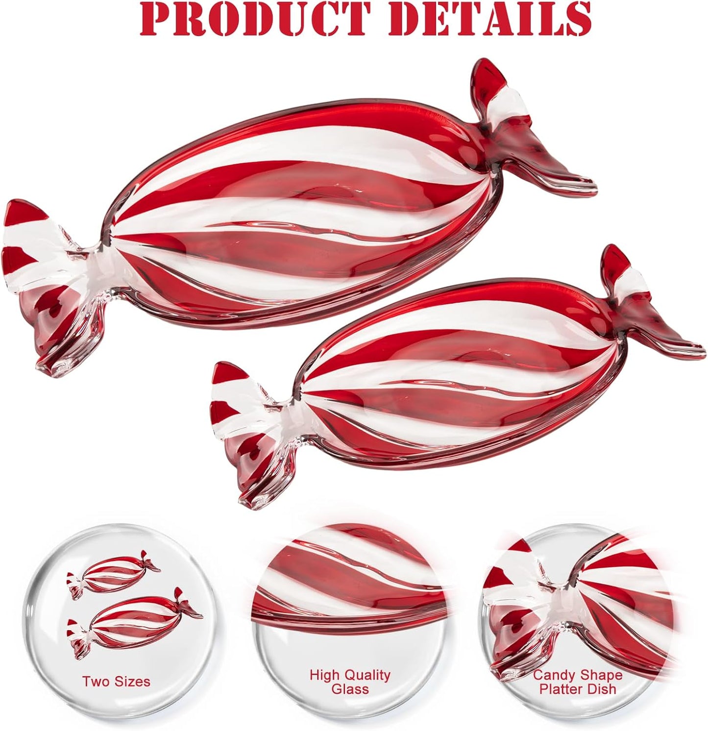 Christmas Platter Dish, Glass Candy Platter Serving Dessert Plates Christmas Dinnerware Tray Decorative Plates for Xmas Holiday Party Favor, Small