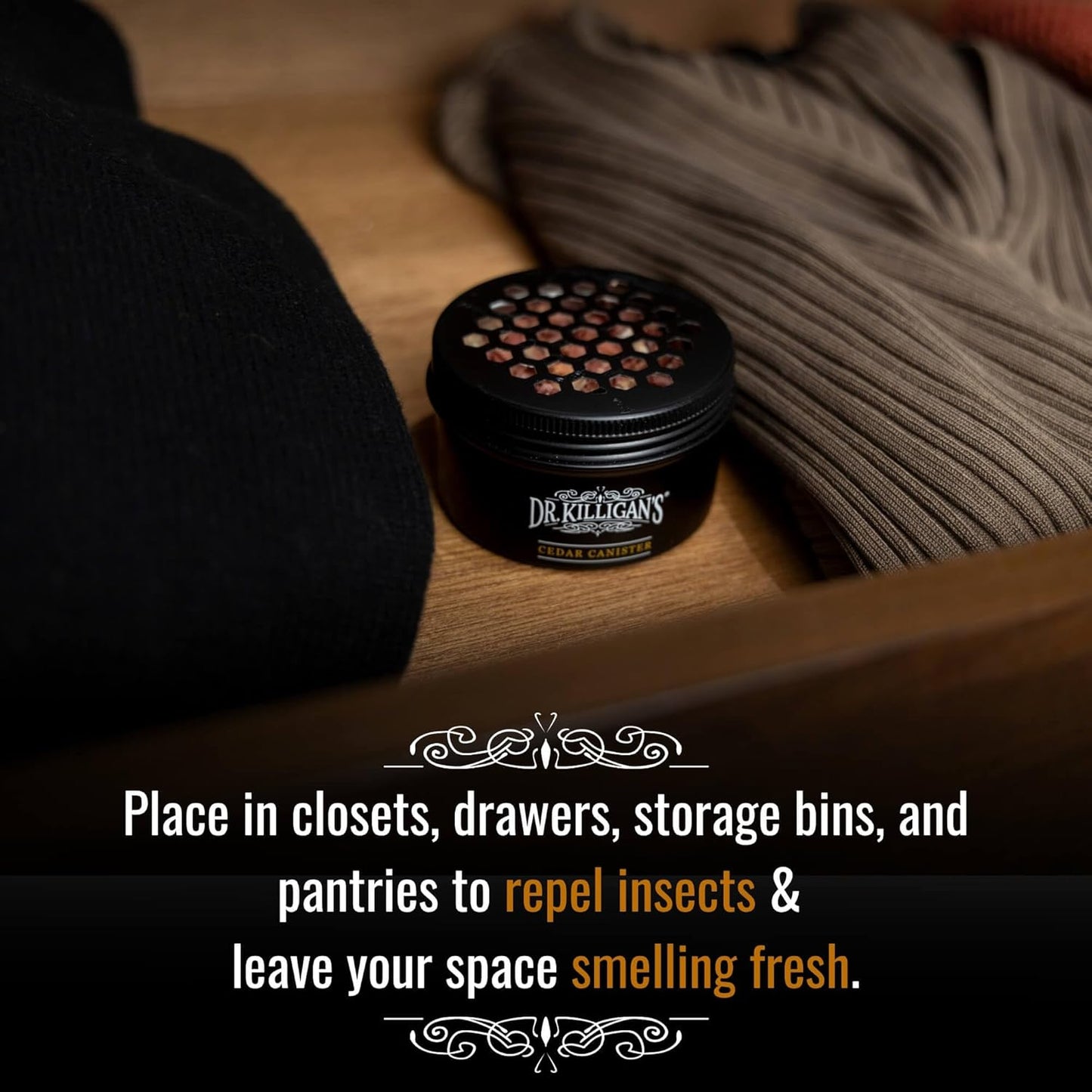 Dr. Killigan's Cedarwood Chip Canisters - Moth Repellent for Closets, Cedar Blocks for Clothes Storage, Drawer Deodorizers, 8 Reusable Tins with Wood Shavings