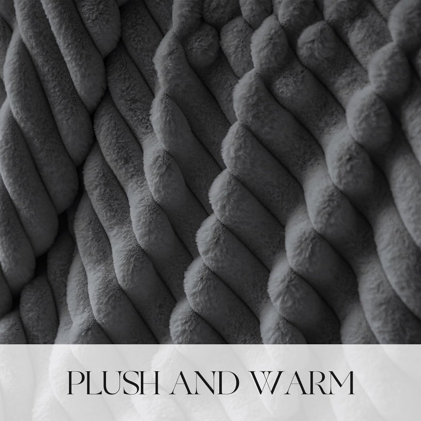 MOSAYT Throw Blanket for Couch or Bed, Super Soft Faux Rabbit Fur, Elegant Ruched Design, Grey Cozy Blanket (60x80 Inch)