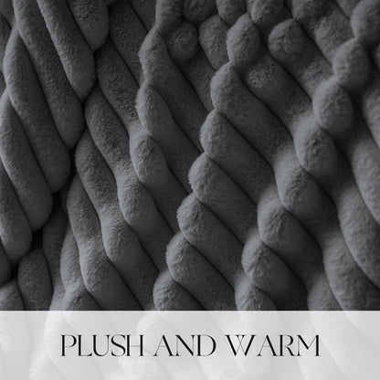 MOSAYT Throw Blanket for Couch or Bed, Super Soft Faux Rabbit Fur, Elegant Ruched Design, Grey Cozy Blanket (60x80 Inch)