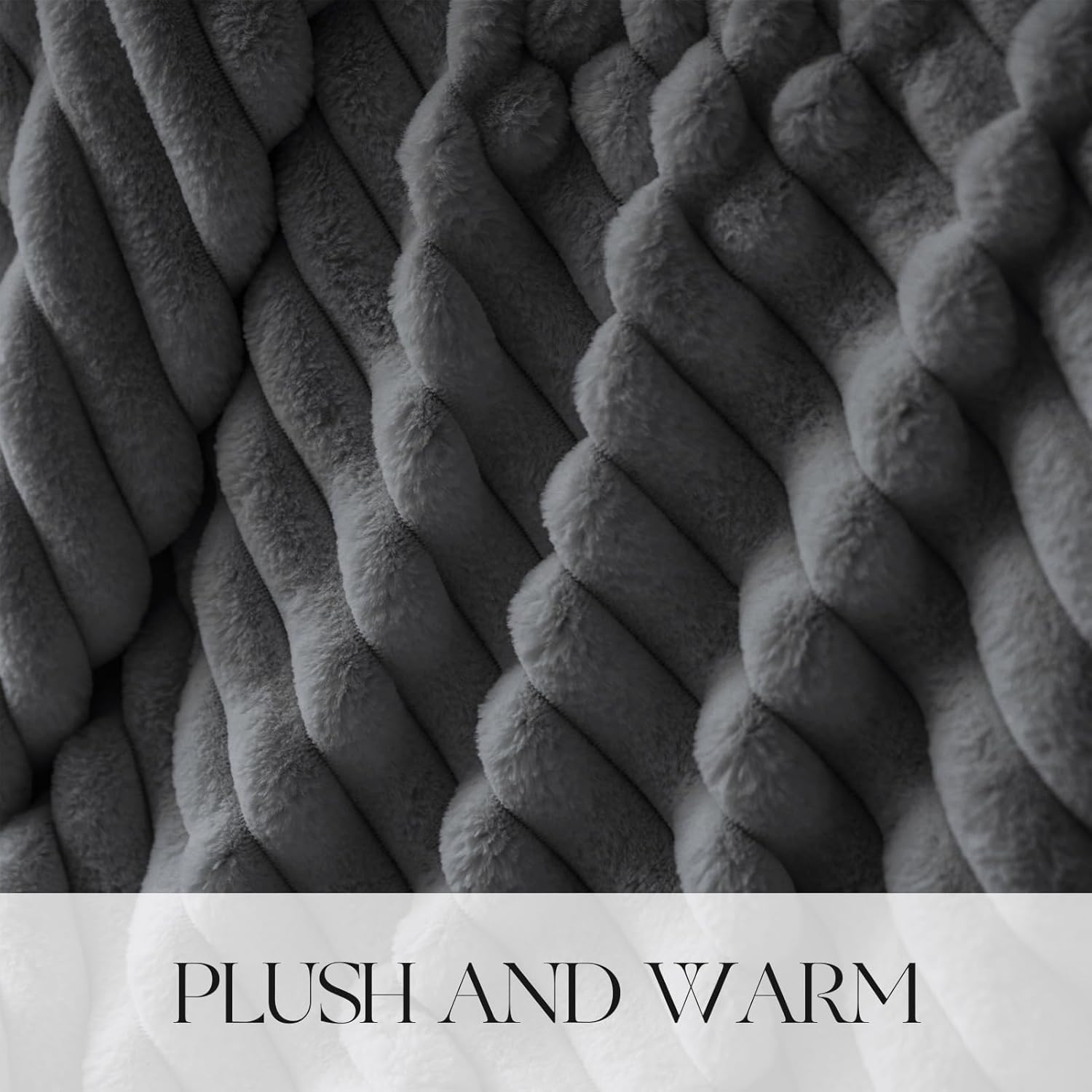 MOSAYT Throw Blanket for Couch Or Bed, Super Soft Faux Rabbit Fur Lamb Hair Blanket, Elegant Ruched Design Fleece Blanket, Grey Cozy Blanket for Couch, Sofa and Bed(50x60 Inch)