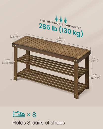 SONGMICS Shoe Rack Bench, 3-Tier Bamboo Shoe Storage Organizer, Entryway Bench, Holds Up to 286 lb, 11.3 x 35.4 x 17.8 Inches, for Entryway Bathroom Bedroom, Yellow Brown ULBS090K01